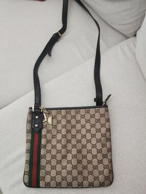 Gucci Beige/Brown GG Supreme Crossbody with Green-Red Web